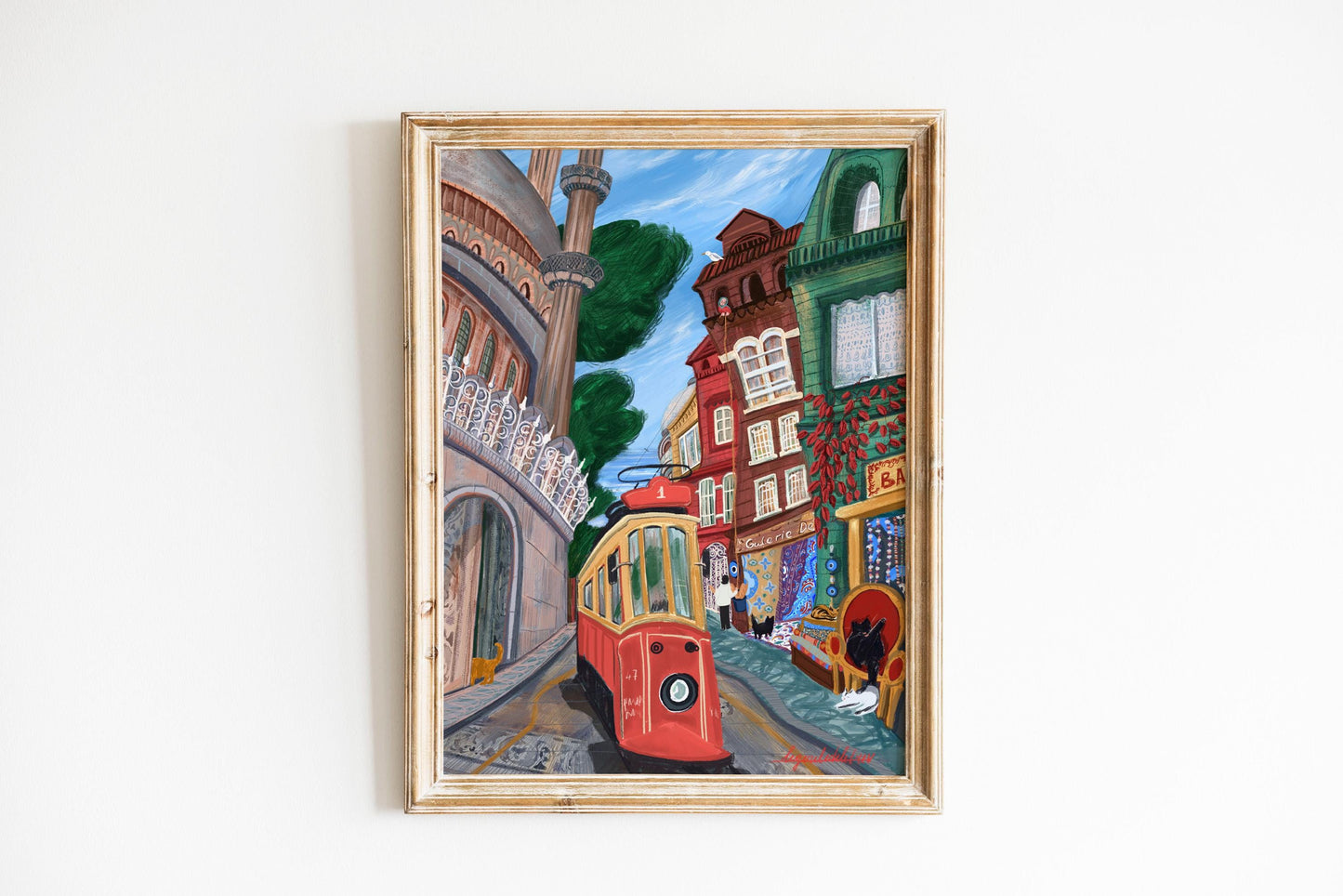 Istanbul City Art Poster: Vibrant Turkish city. Istanbul travel art poster