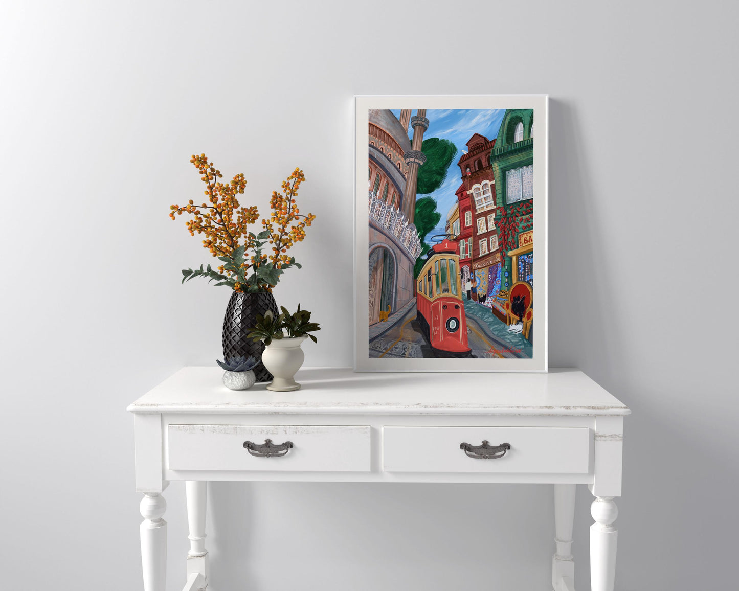 Istanbul City Art Poster: Vibrant Turkish city. Istanbul travel art poster