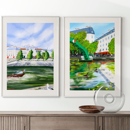 Paris Art Poster Set: Seine River & Canal Saint-Martin Scenes