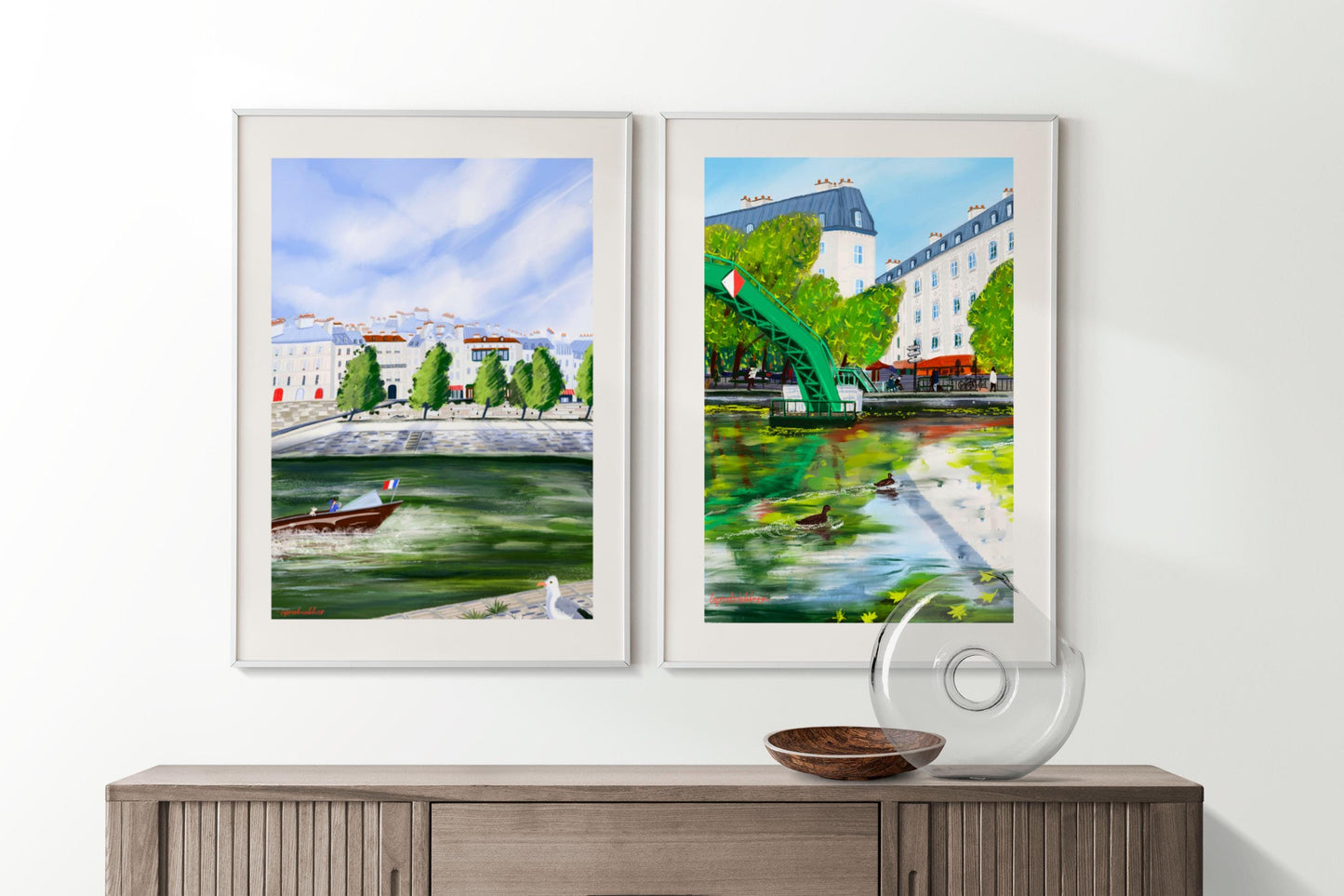 Paris Art Poster Set: Seine River & Canal Saint-Martin Scenes