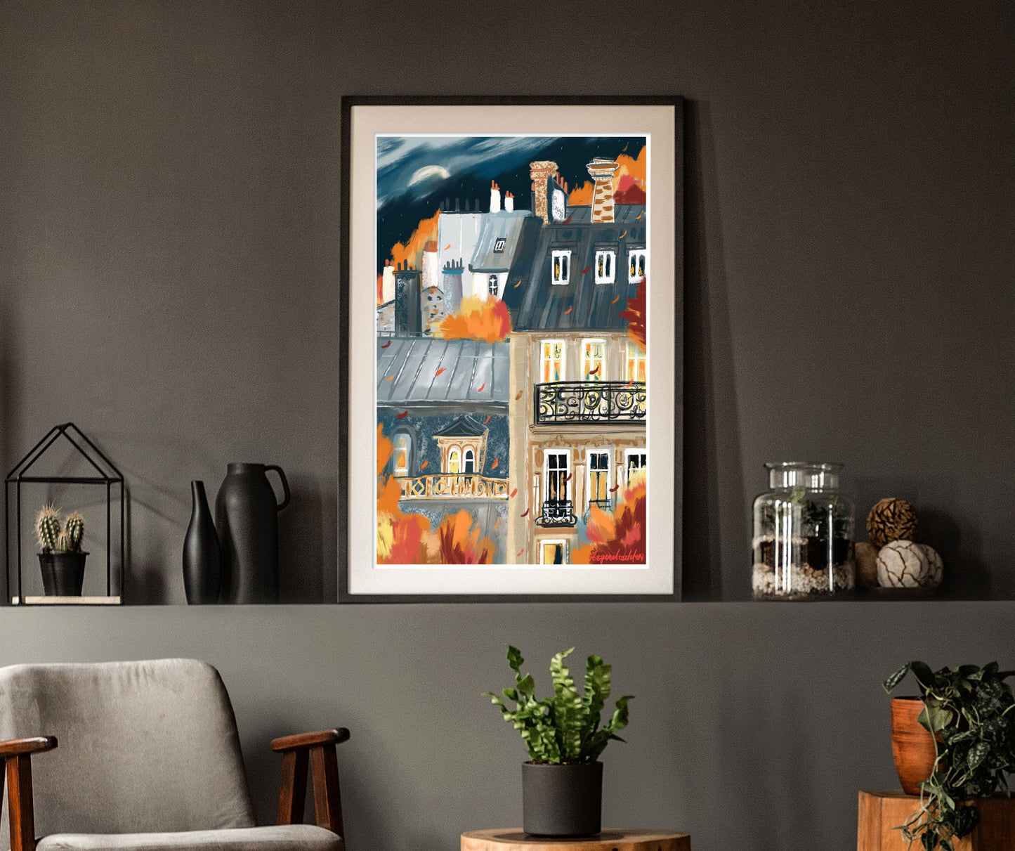 French architecture autumn poster|Paris buildings autumn wall print|Fall landscape art|Autumn painting|Paris city print|Bedroom decor