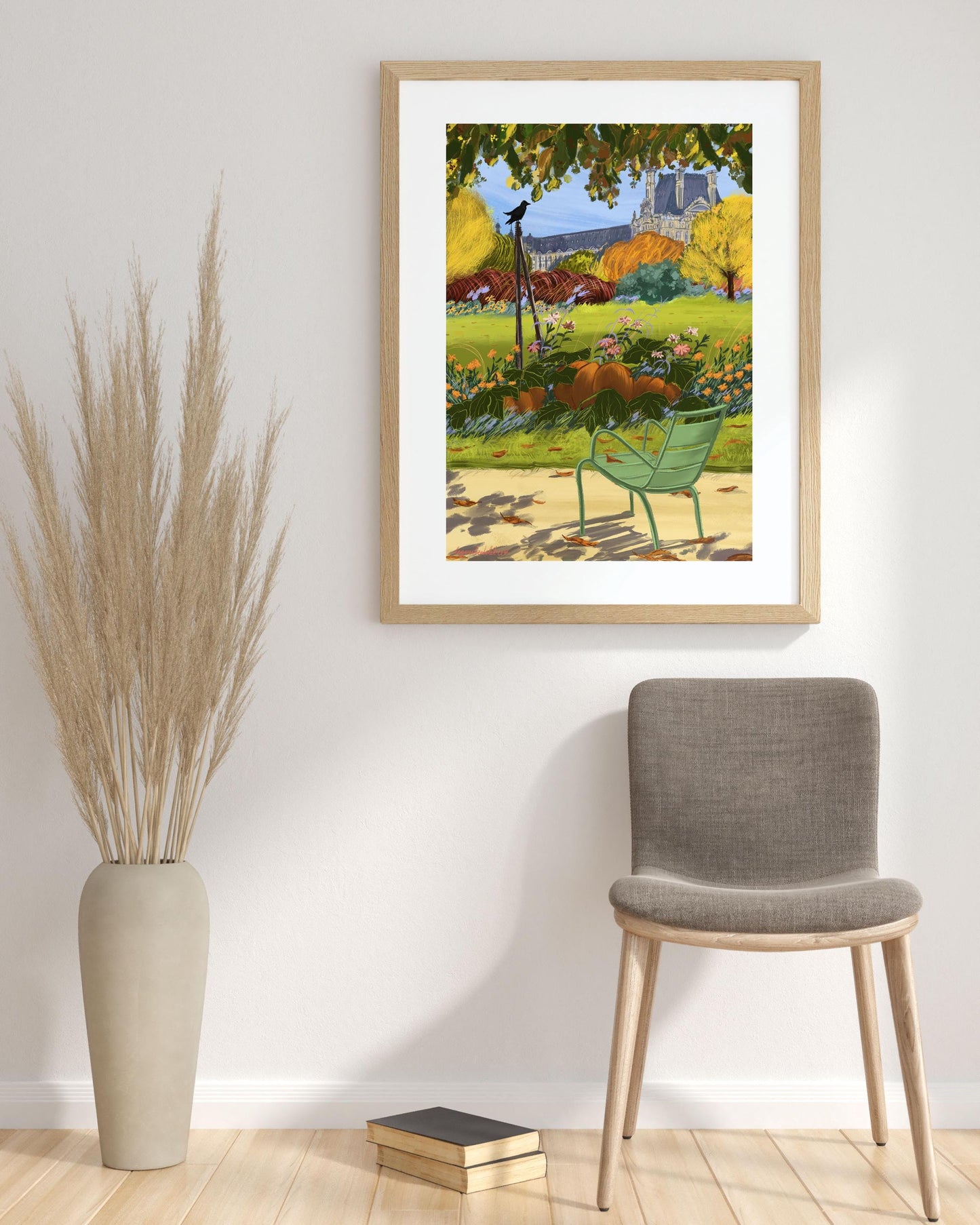 Autumn Poster Paris |Tuileries Garden:Crown and Pumpkin illustration|Fall season Paris Wall Art| A3 A4 sizes| Autumn memory from Paris