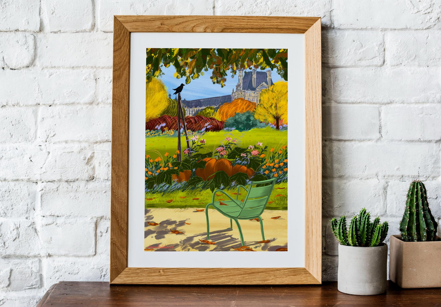 Autumn Poster Paris |Tuileries Garden:Crown and Pumpkin illustration|Fall season Paris Wall Art| A3 A4 sizes| Autumn memory from Paris