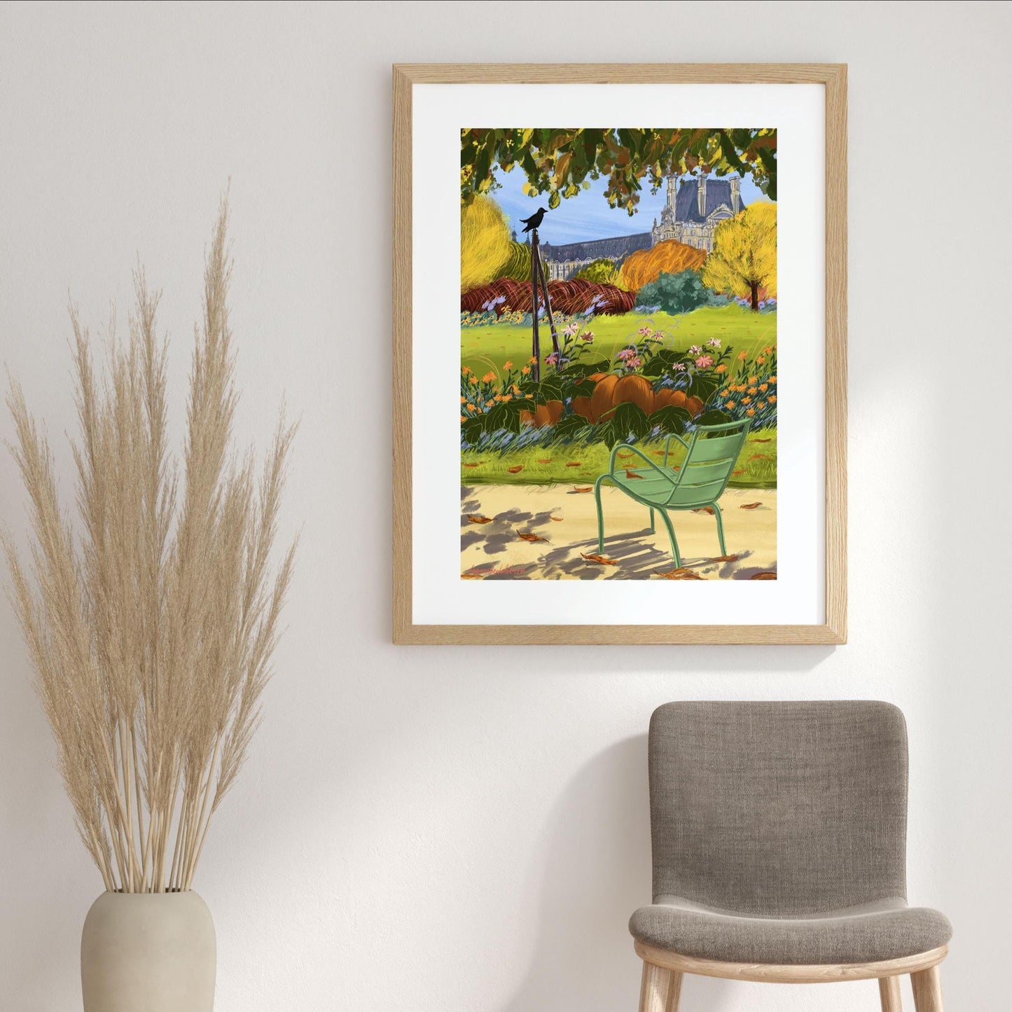 Autumn Poster Paris |Tuileries Garden:Crown and Pumpkin illustration|Fall season Paris Wall Art| A3 A4 sizes| Autumn memory from Paris