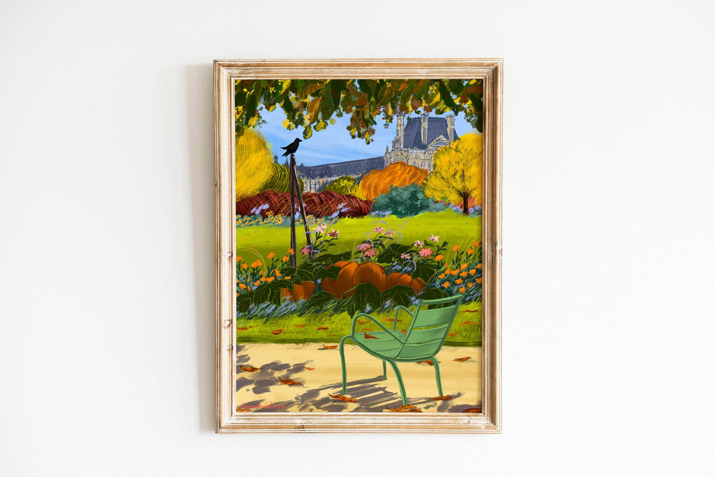 Autumn Poster Paris |Tuileries Garden:Crown and Pumpkin illustration|Fall season Paris Wall Art| A3 A4 sizes| Autumn memory from Paris