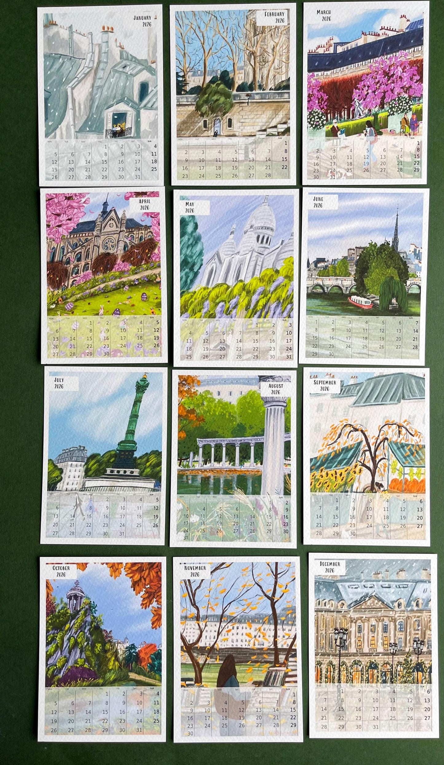Paris Art Desk Calendar 2026: Illustrated Parisian Scenes