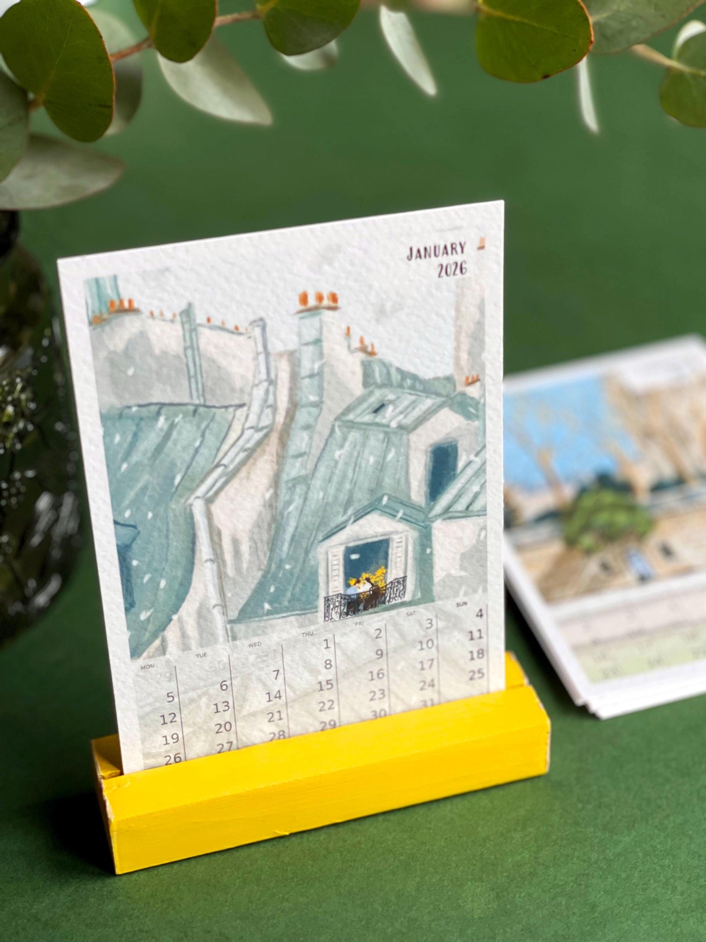 Paris Art Desk Calendar 2026: Illustrated Parisian Scenes