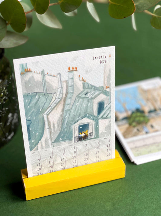 Paris Art Desk Calendar 2026: Illustrated Parisian Scenes