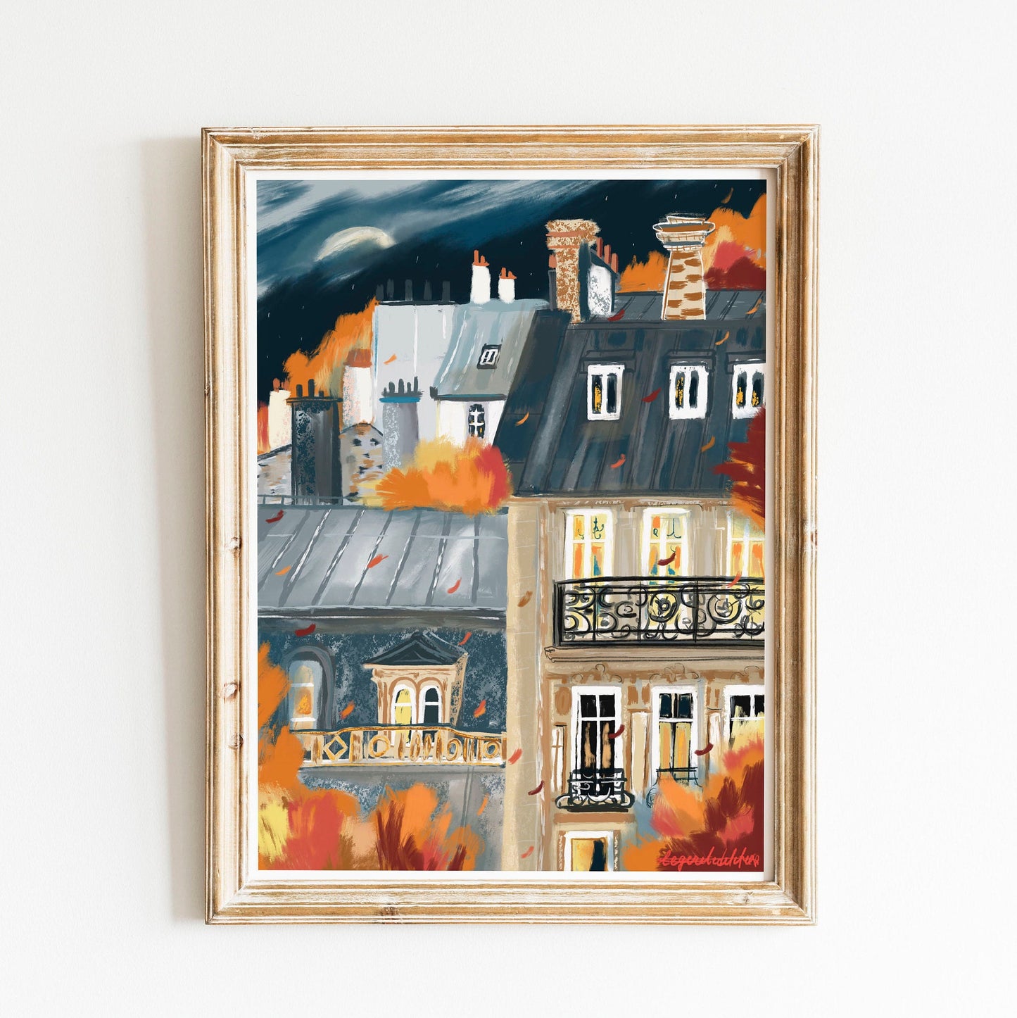 French architecture autumn poster|Paris buildings autumn wall print|Fall landscape art|Autumn painting|Paris city print|Bedroom decor