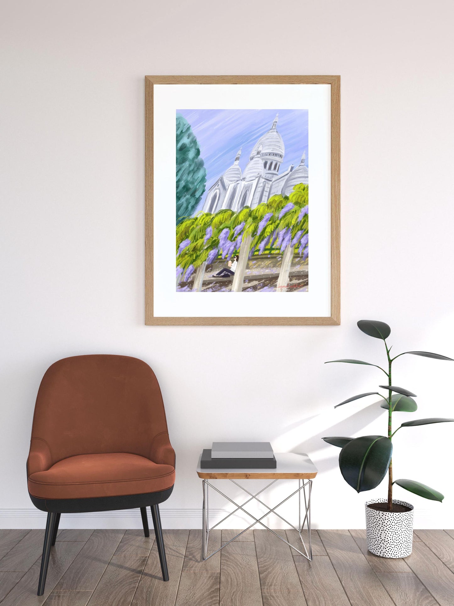 Sacre-Coeur and Wisteria Blossom Wall Art| Montmartre Poster| Paris spring illustration| French home decor  Gift