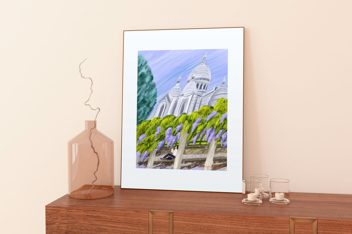 Sacre-Coeur and Wisteria Blossom Wall Art| Montmartre Poster| Paris spring illustration| French home decor  Gift