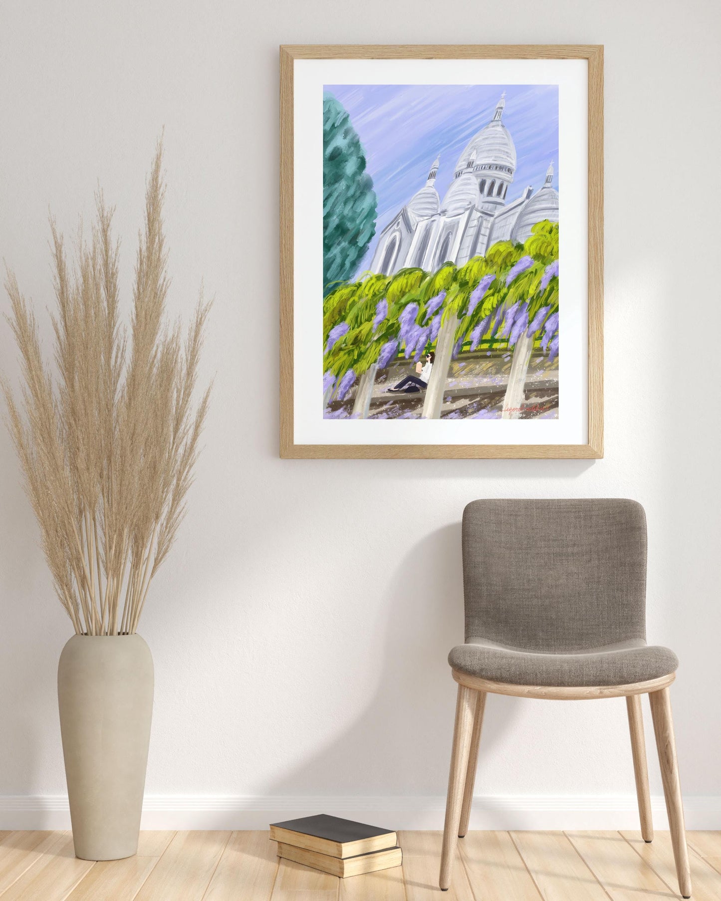 Sacre-Coeur and Wisteria Blossom Wall Art| Montmartre Poster| Paris spring illustration| French home decor  Gift