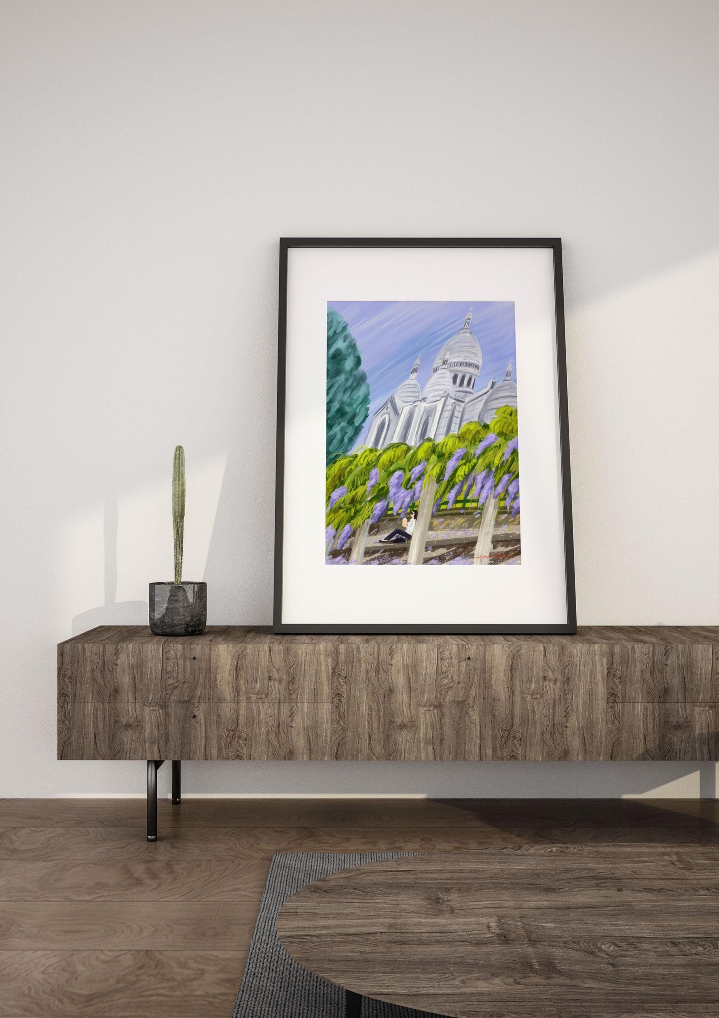 Sacre-Coeur and Wisteria Blossom Wall Art| Montmartre Poster| Paris spring illustration| French home decor  Gift