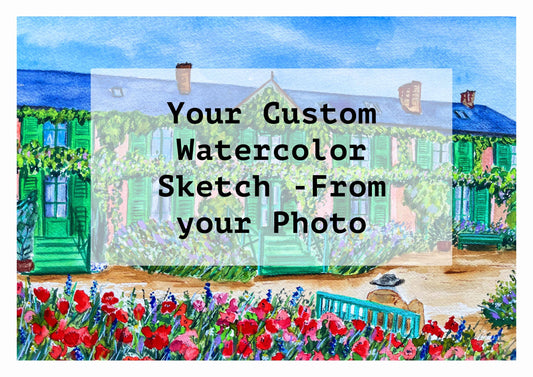 Custom Watercolor Building Sketch: House, Cityscape, or Travel Memory
