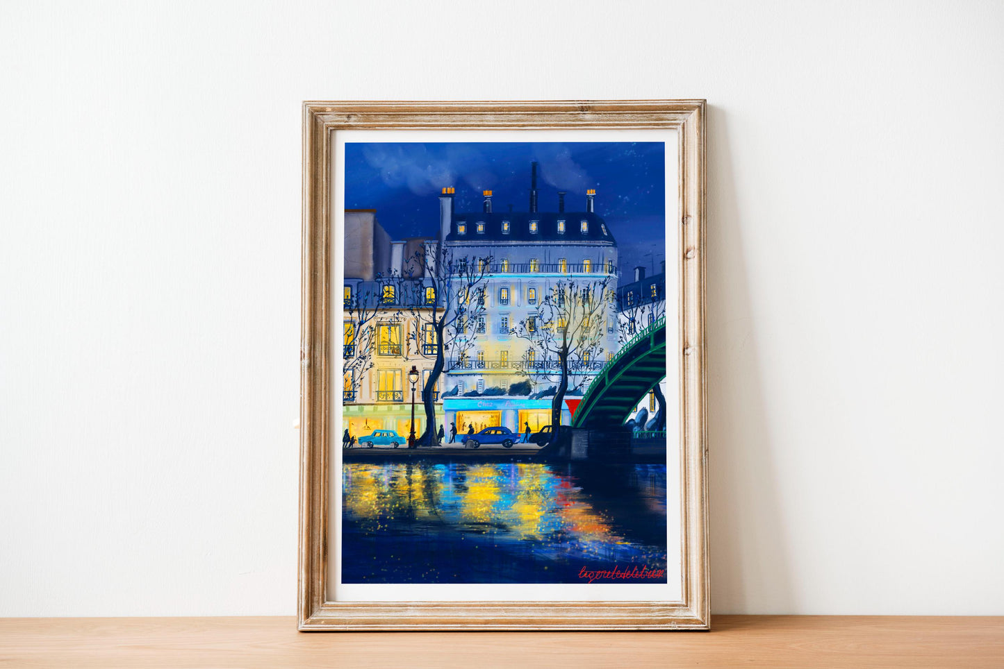 Canal Saint-Martin Night Art Poster: Romantic Blue Night in Paris.Paris memory gift.Autumn wall Decor.Cozy home decor.