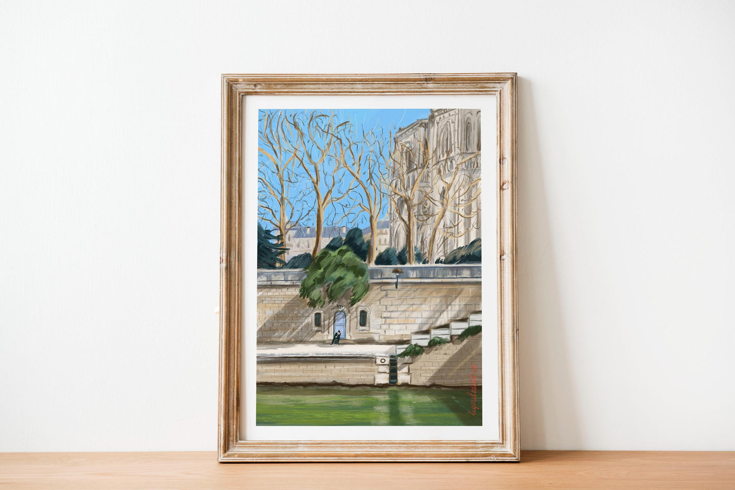 Paris Notre Dame Poster: Sunny Winter Seine River Art Print