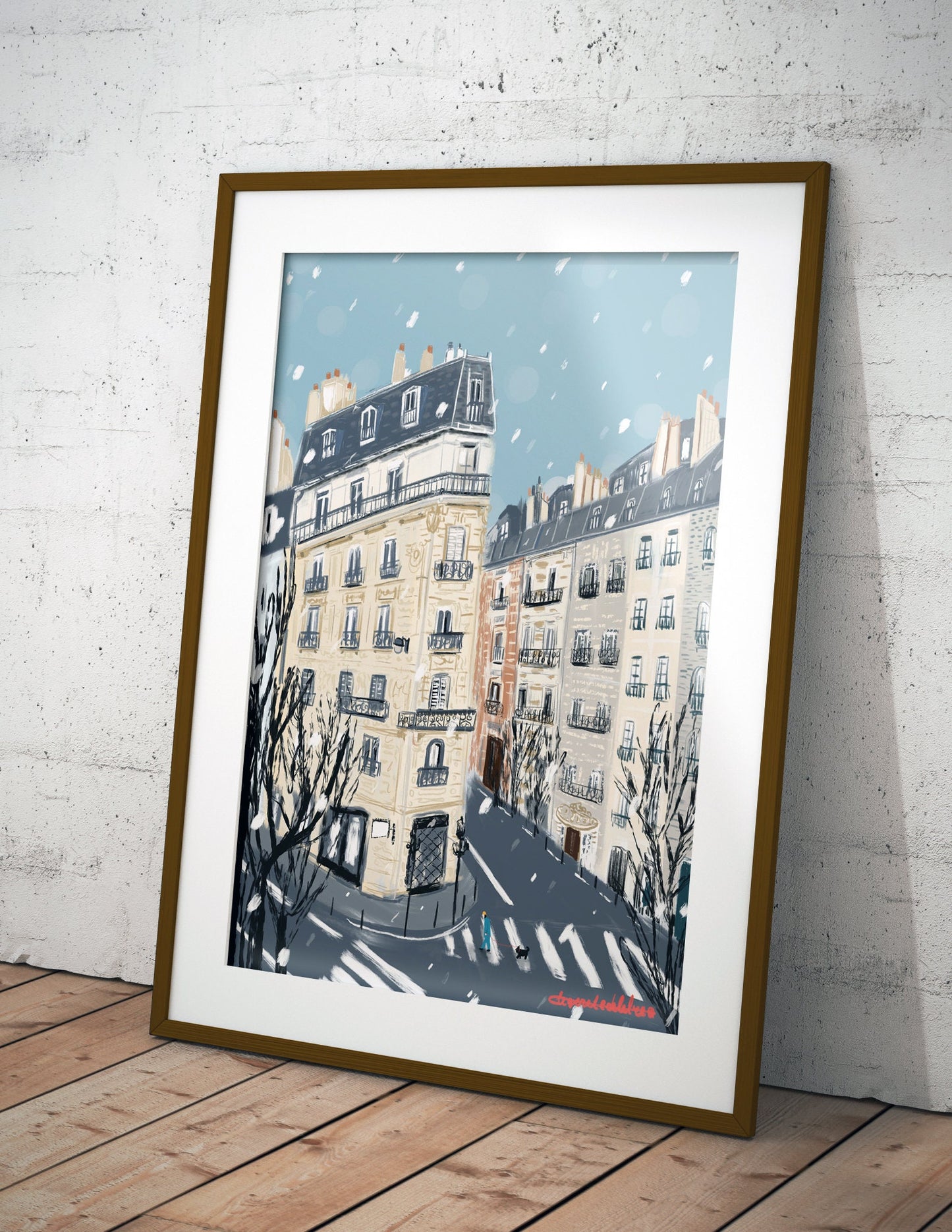 Paris Winter Street Scene Illustration: January in Paris Wall art