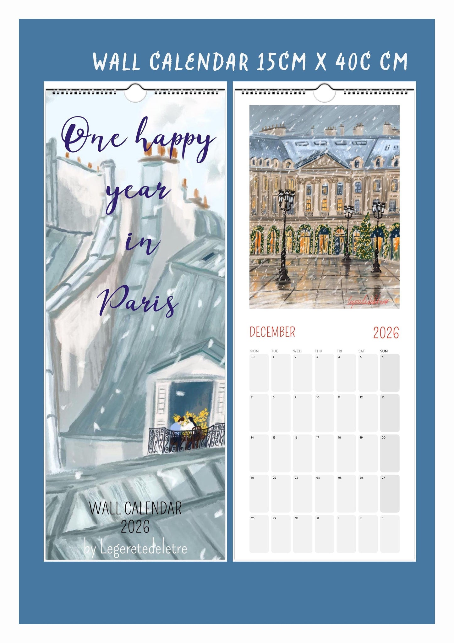 One Happy Year in Paris -2026 Wall and Desk Calendar |Paris Art Prints |Gift for Travel Lovers | Made in France