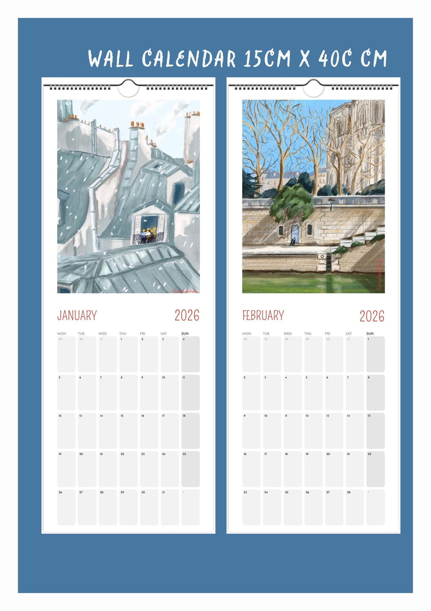 One Happy Year in Paris -2026 Wall and Desk Calendar |Paris Art Prints |Gift for Travel Lovers | Made in France