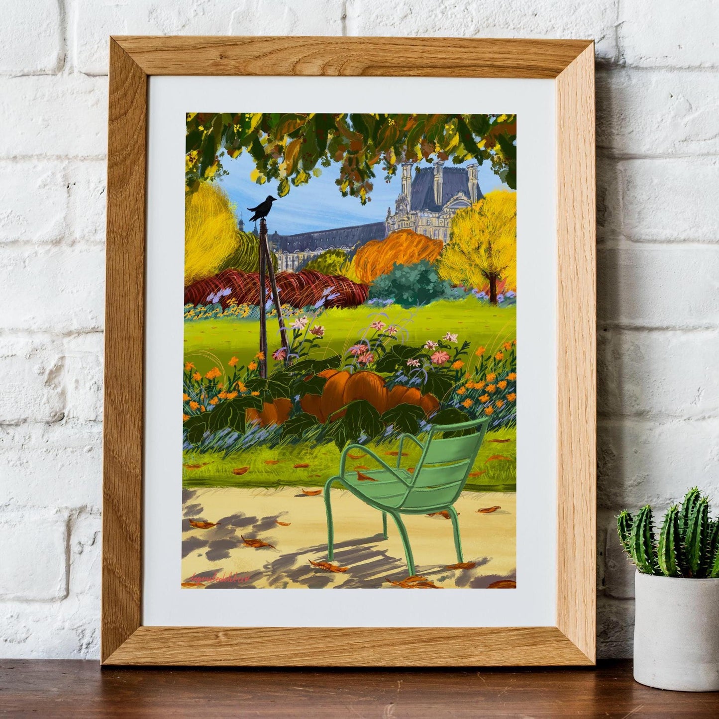 Autumn Poster Paris |Tuileries Garden:Crown and Pumpkin illustration|Fall season Paris Wall Art| A3 A4 sizes| Autumn memory from Paris
