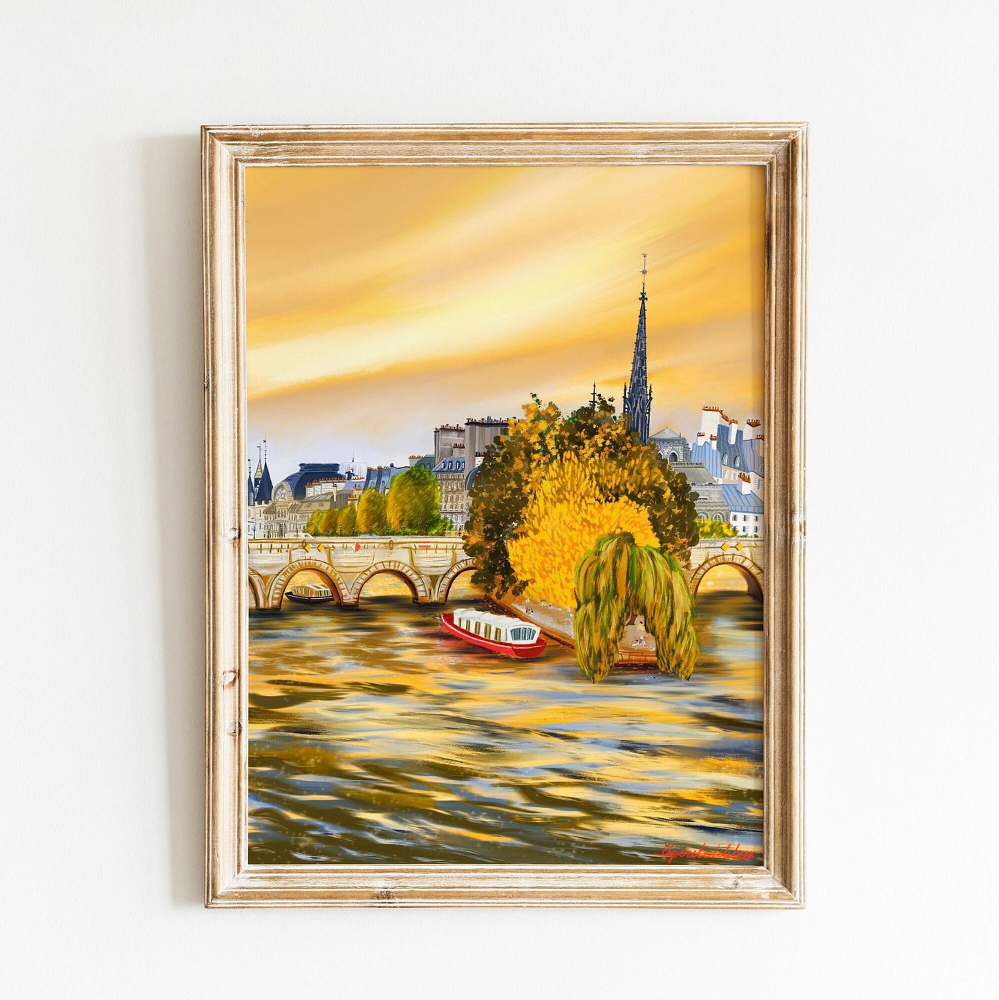 Fall Season Home Wall art|Paris Autumn Art Print|Île de la Cité, Sunset on Seine| Paris print A3 A4| Autumn cozy artwork