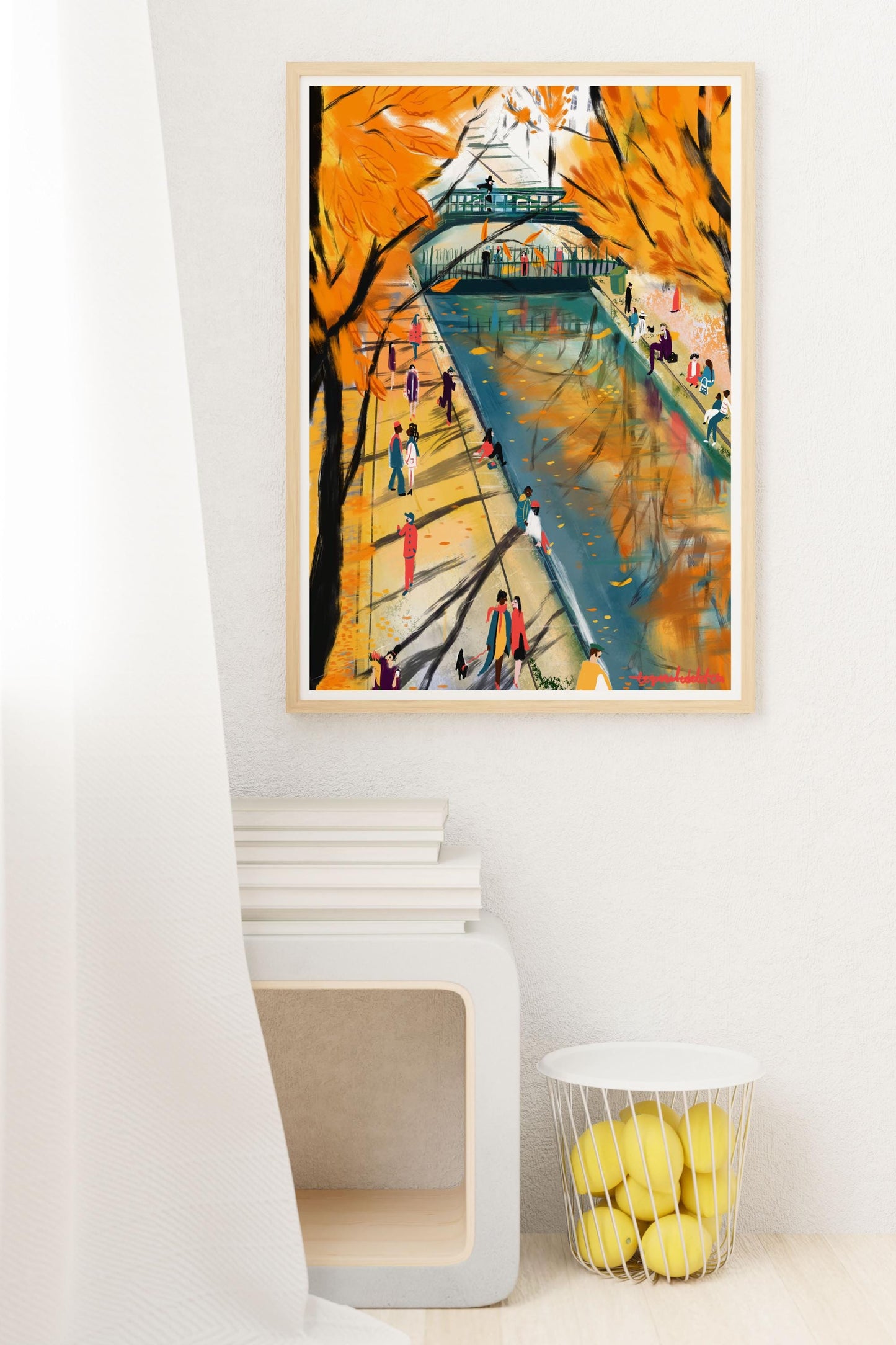 Fall season wall decor|Parisian Fall Art Print|Autumn Canal Scene|Wall art from Paris