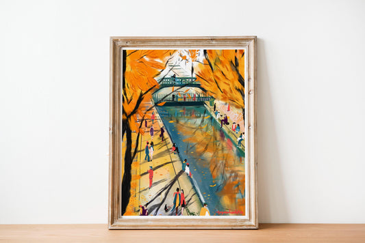 Fall season wall decor|Parisian Fall Art Print|Autumn Canal Scene|Wall art from Paris