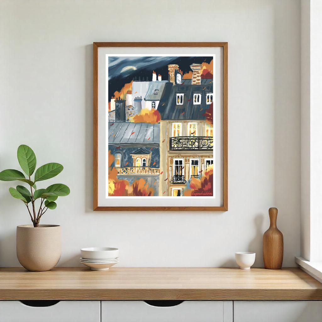 French architecture autumn poster|Paris buildings autumn wall print|Fall landscape art|Autumn painting|Paris city print|Bedroom decor