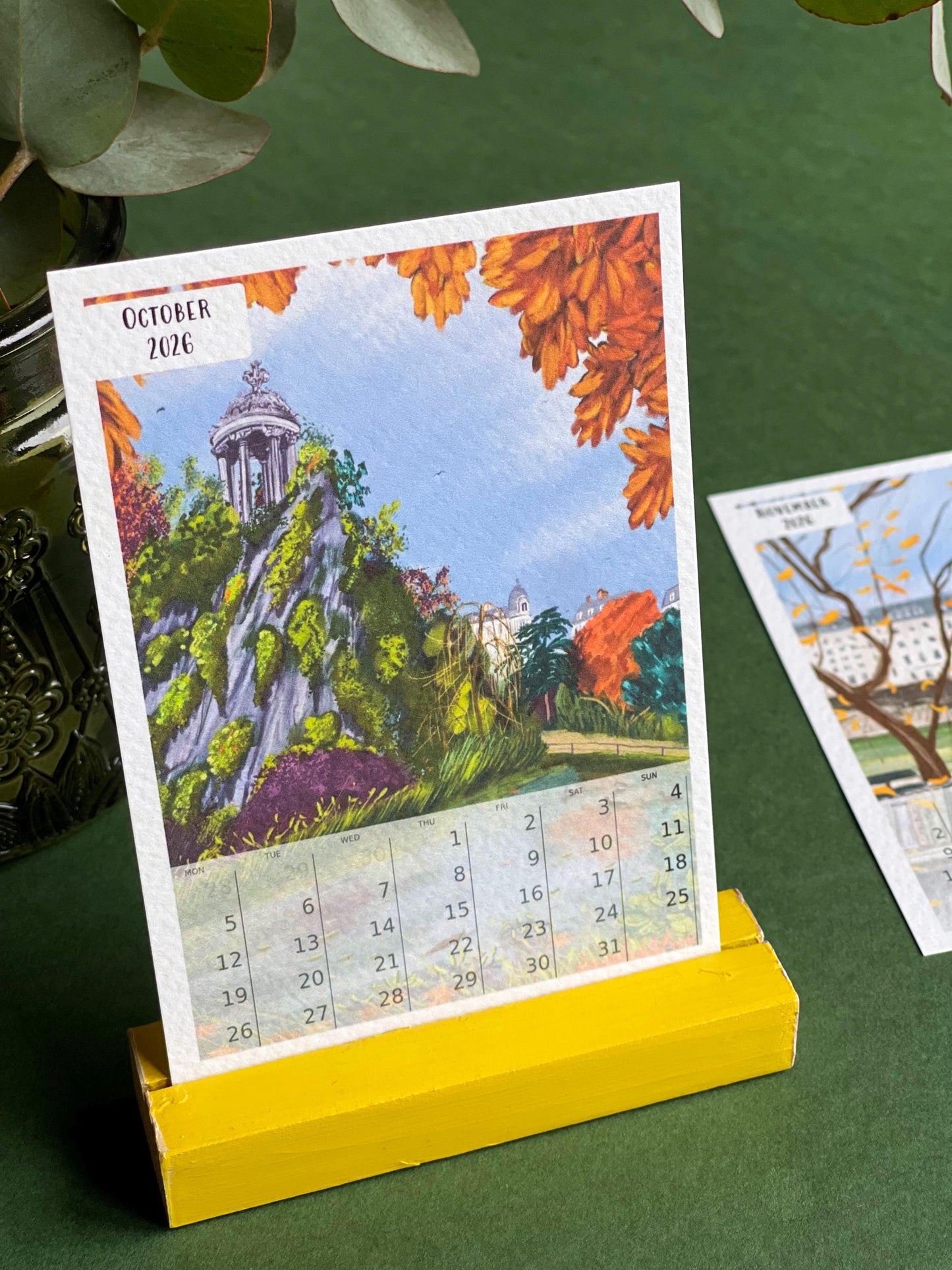 Paris Art Desk Calendar 2026: Illustrated Parisian Scenes