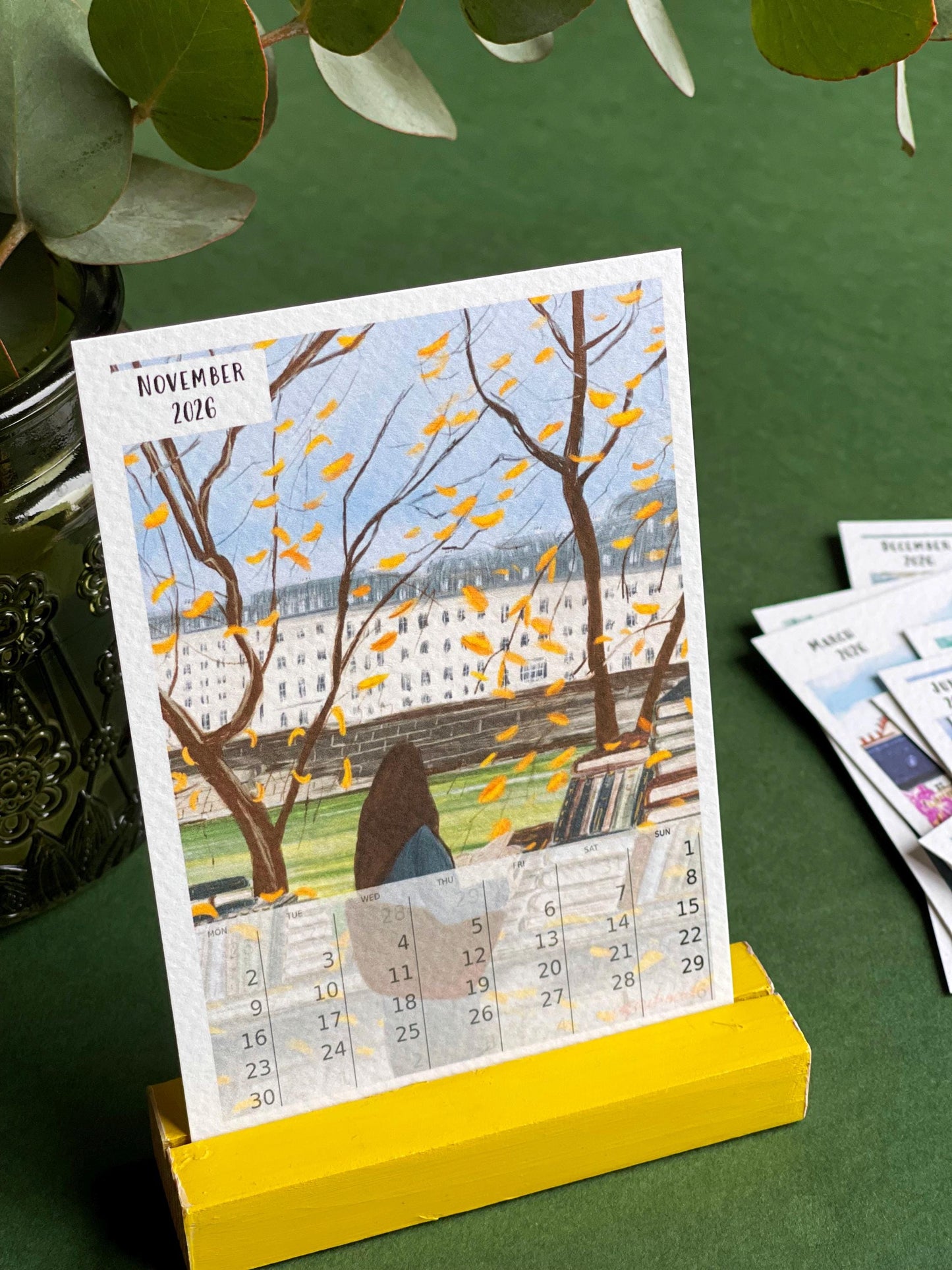 Paris Art Desk Calendar 2026: Illustrated Parisian Scenes