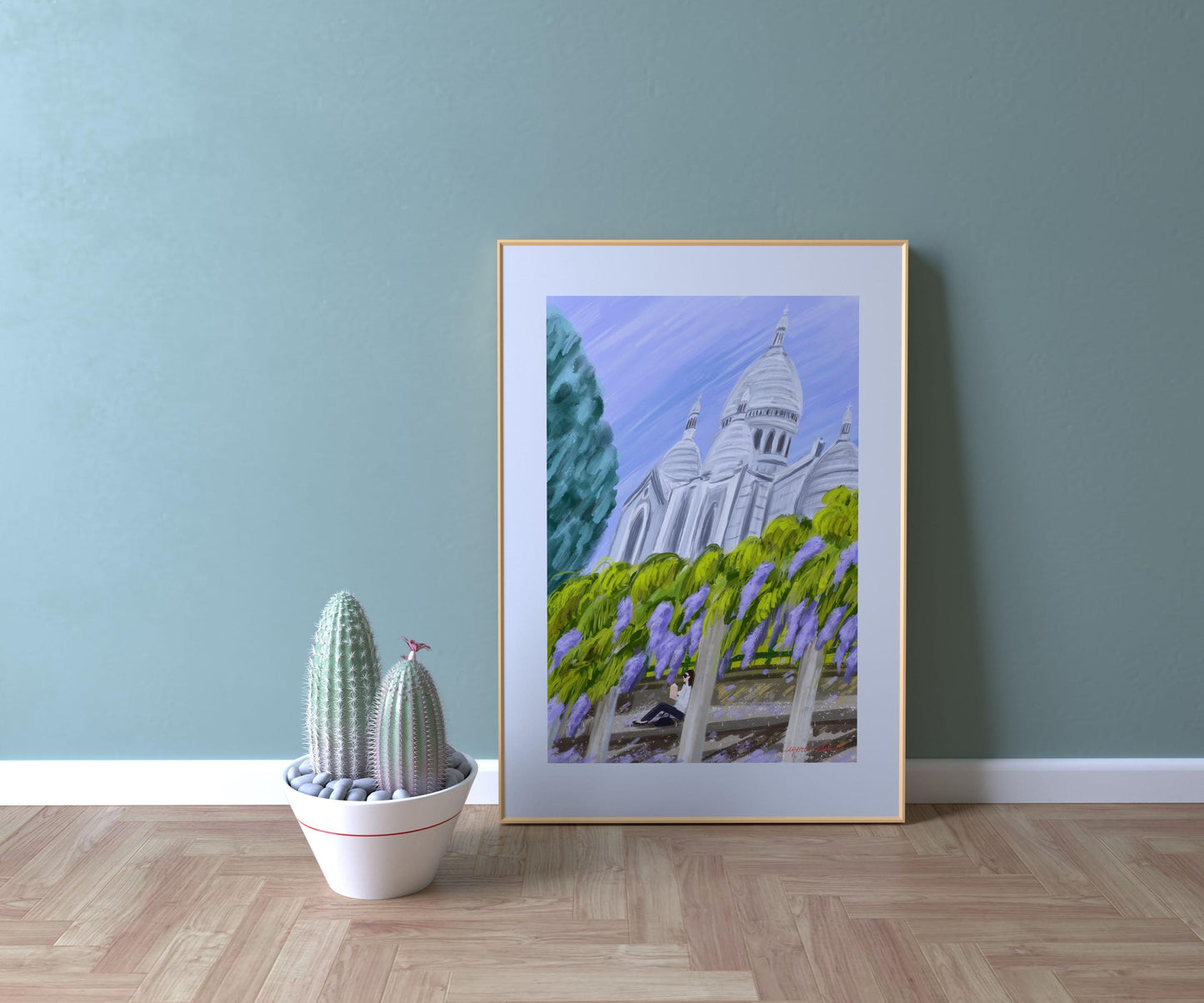 Sacre-Coeur and Wisteria Blossom Wall Art| Montmartre Poster| Paris spring illustration| French home decor  Gift