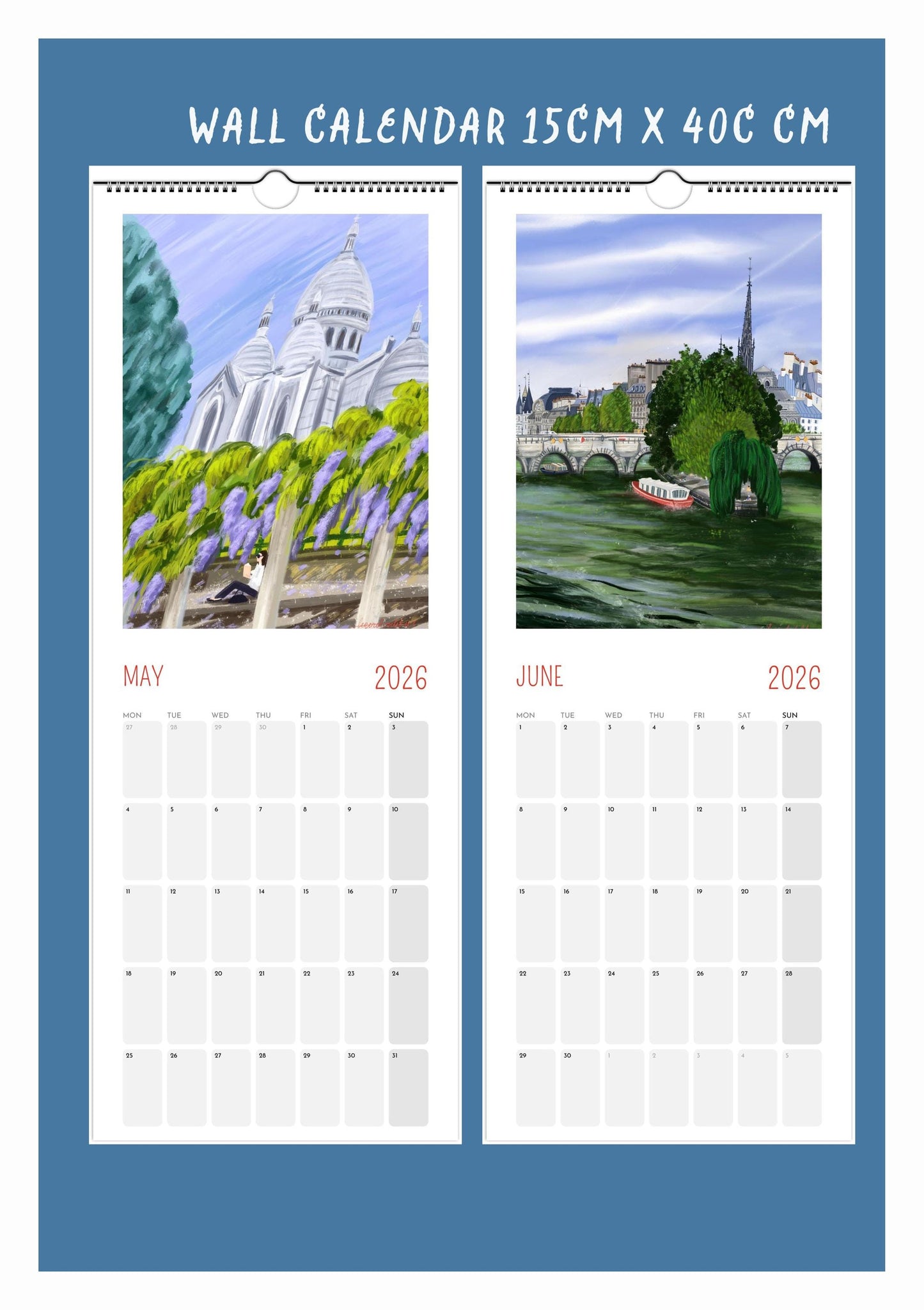 One Happy Year in Paris -2026 Wall and Desk Calendar |Paris Art Prints |Gift for Travel Lovers | Made in France