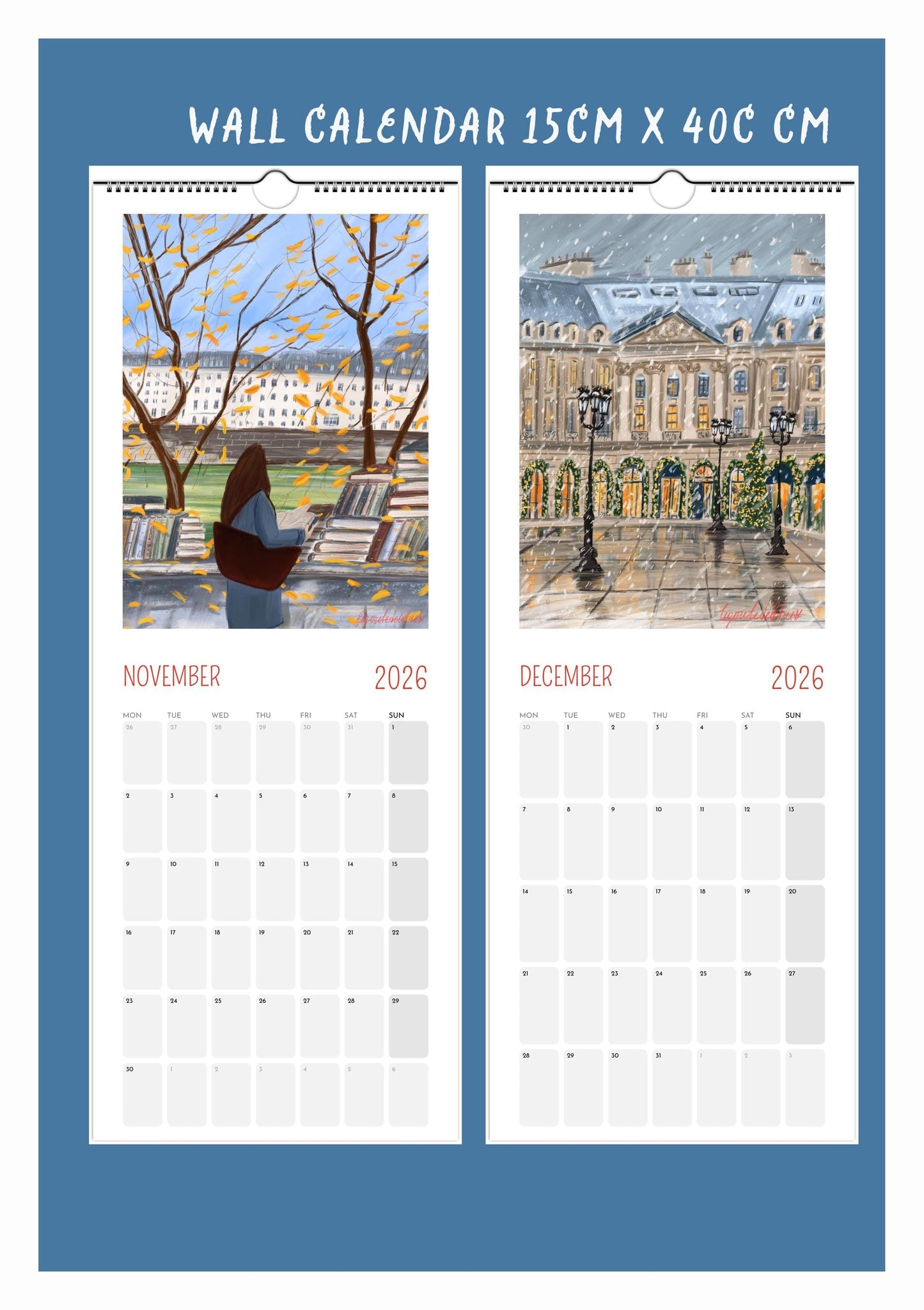 One Happy Year in Paris -2026 Wall and Desk Calendar |Paris Art Prints |Gift for Travel Lovers | Made in France