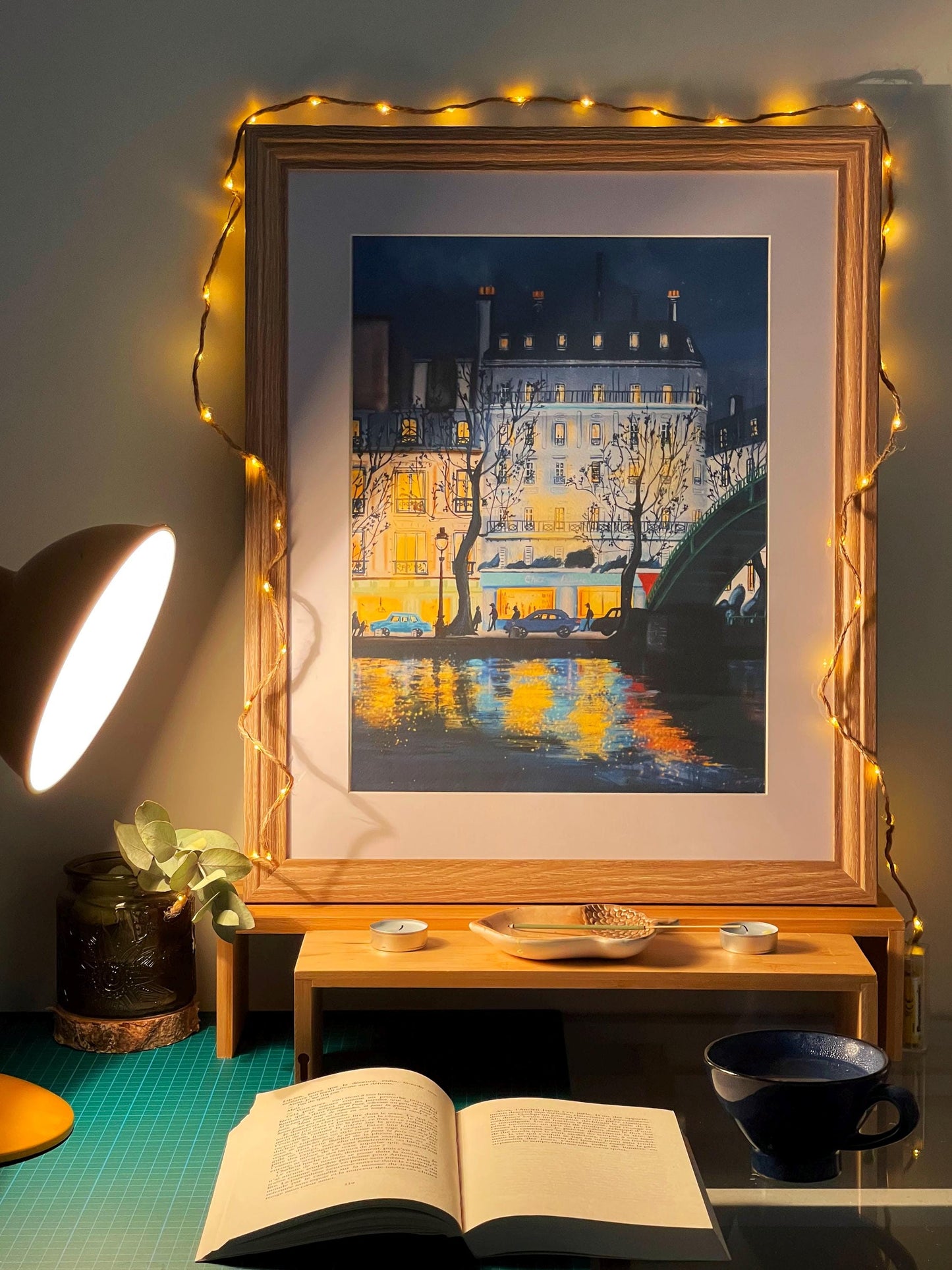 Canal Saint-Martin Night Art Poster: Romantic Blue Night in Paris.Paris memory gift.Autumn wall Decor.Cozy home decor.