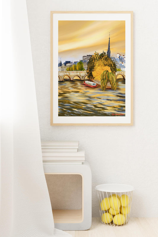 Fall Season Home Wall art|Paris Autumn Art Print|Île de la Cité, Sunset on Seine| Paris print A3 A4| Autumn cozy artwork