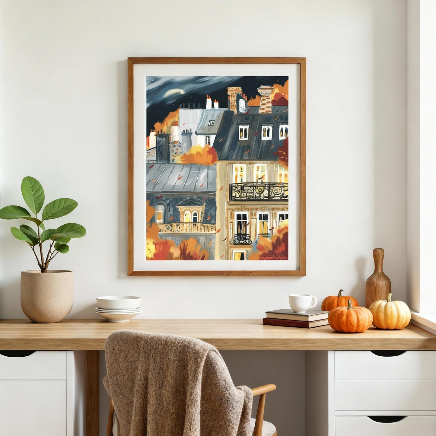 French architecture autumn poster|Paris buildings autumn wall print|Fall landscape art|Autumn painting|Paris city print|Bedroom decor