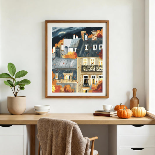 French architecture autumn poster|Paris buildings autumn wall print|Fall landscape art|Autumn painting|Paris city print|Bedroom decor