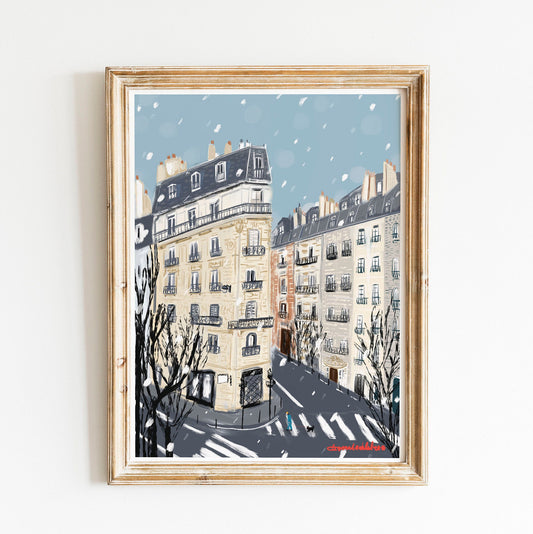 Paris Winter Street Scene Illustration: January in Paris Wall art
