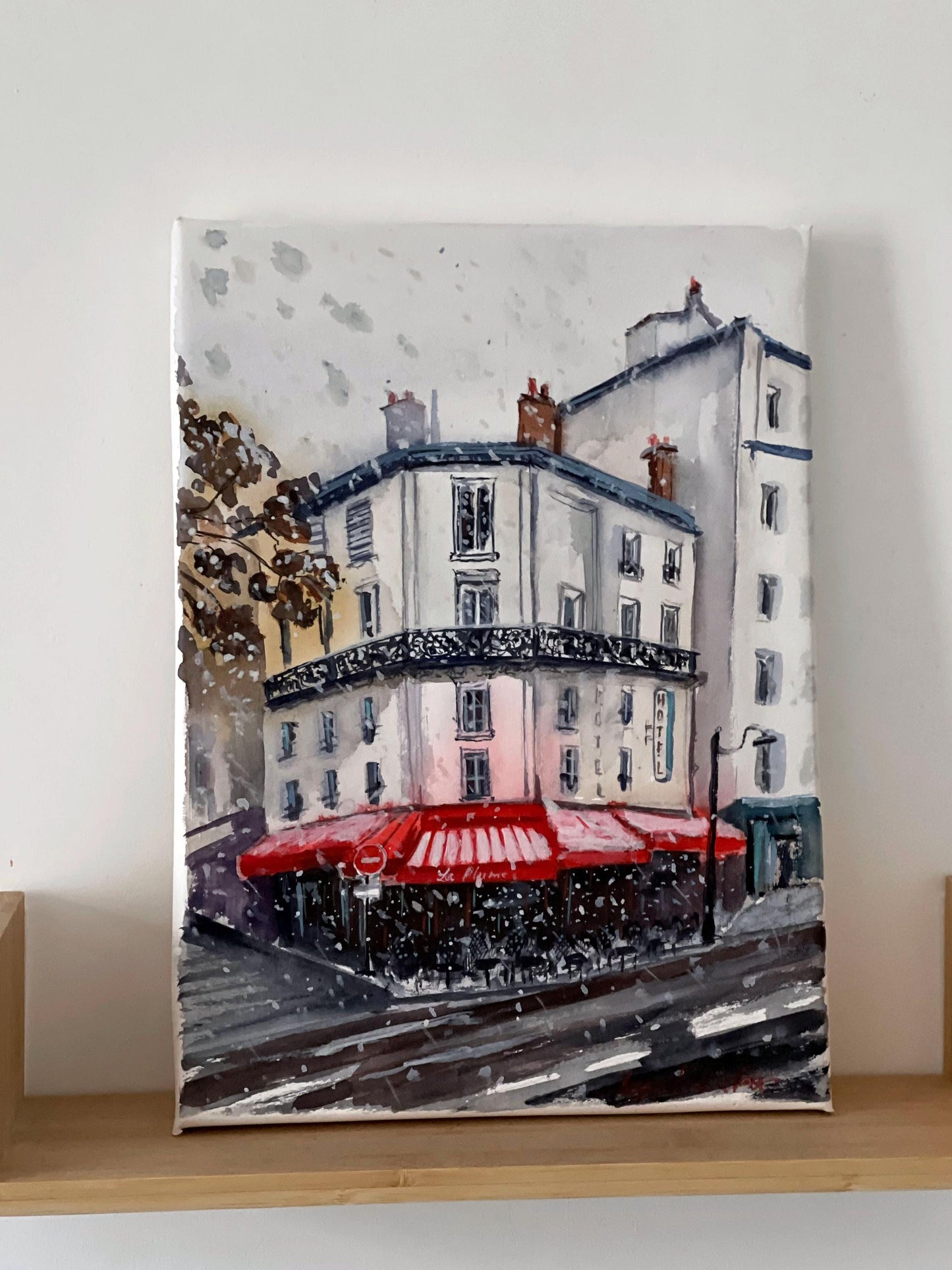 Snow in Paris Original Watercolor Artwork|First snow in the city watercolor painting
