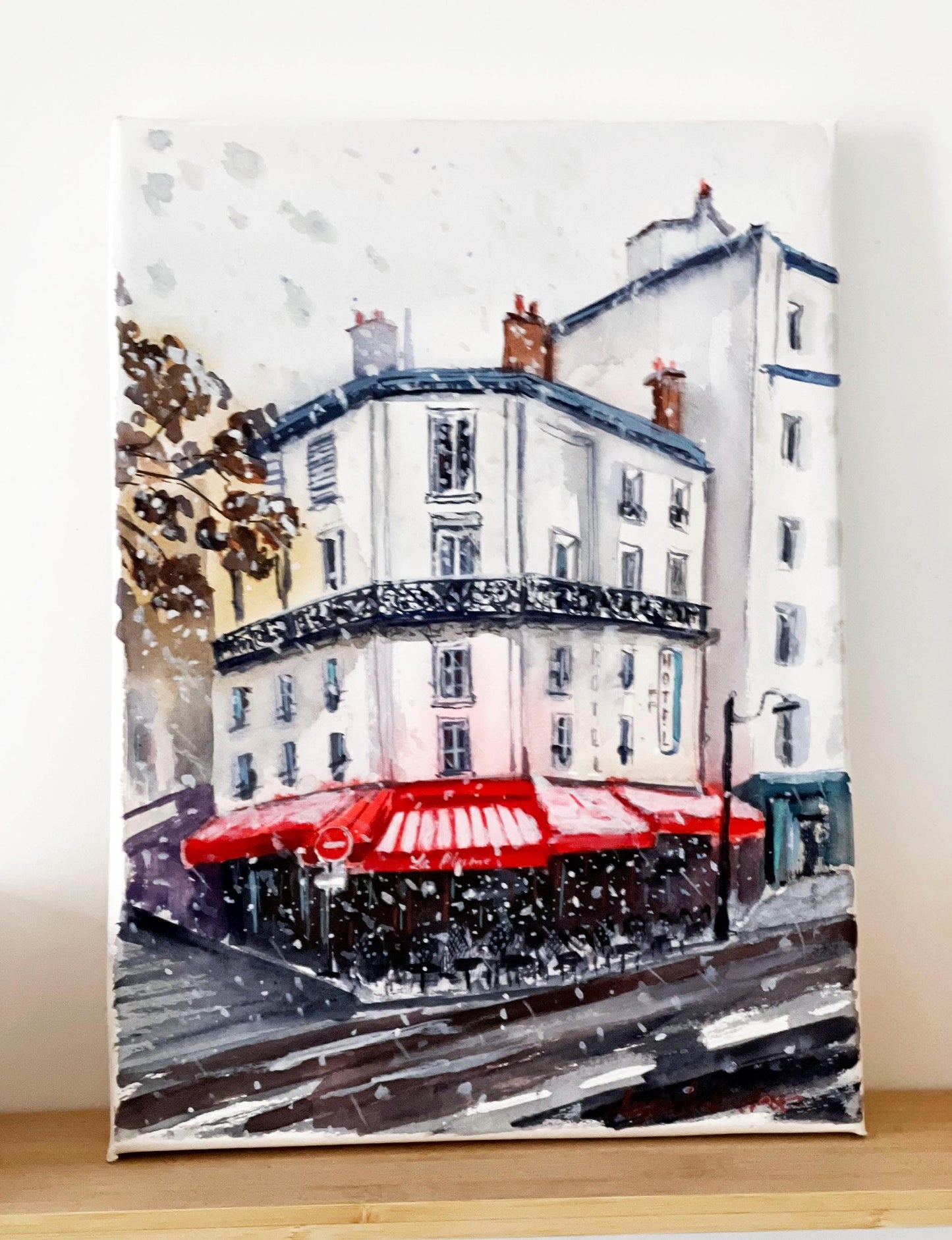 Snow in Paris Original Watercolor Artwork|First snow in the city watercolor painting