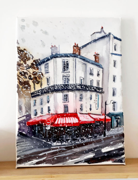 Snow in Paris Original Watercolor Artwork|First snow in the city watercolor painting