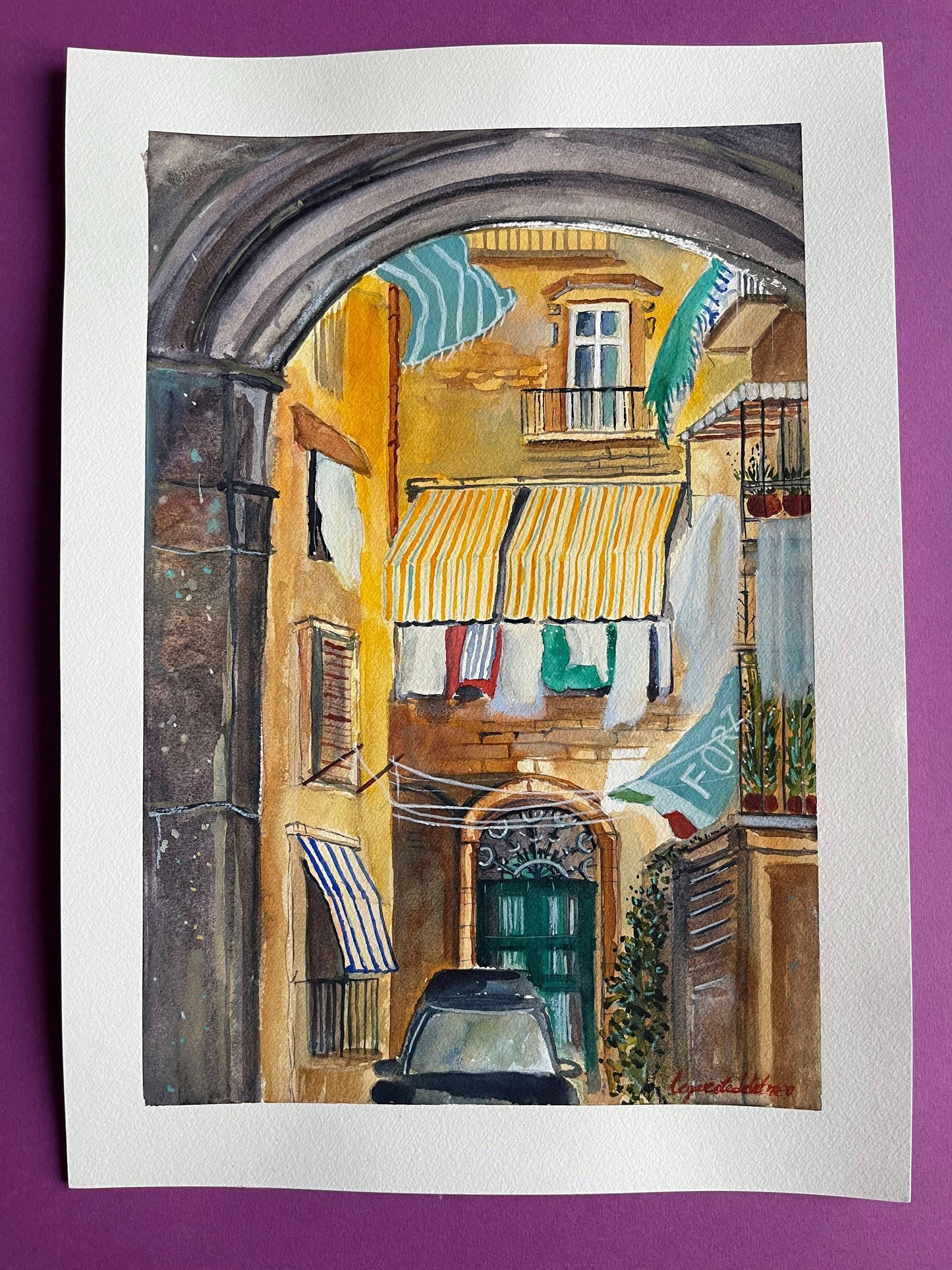 Naples Original Watercolor Painting | Naples Italy original artwork