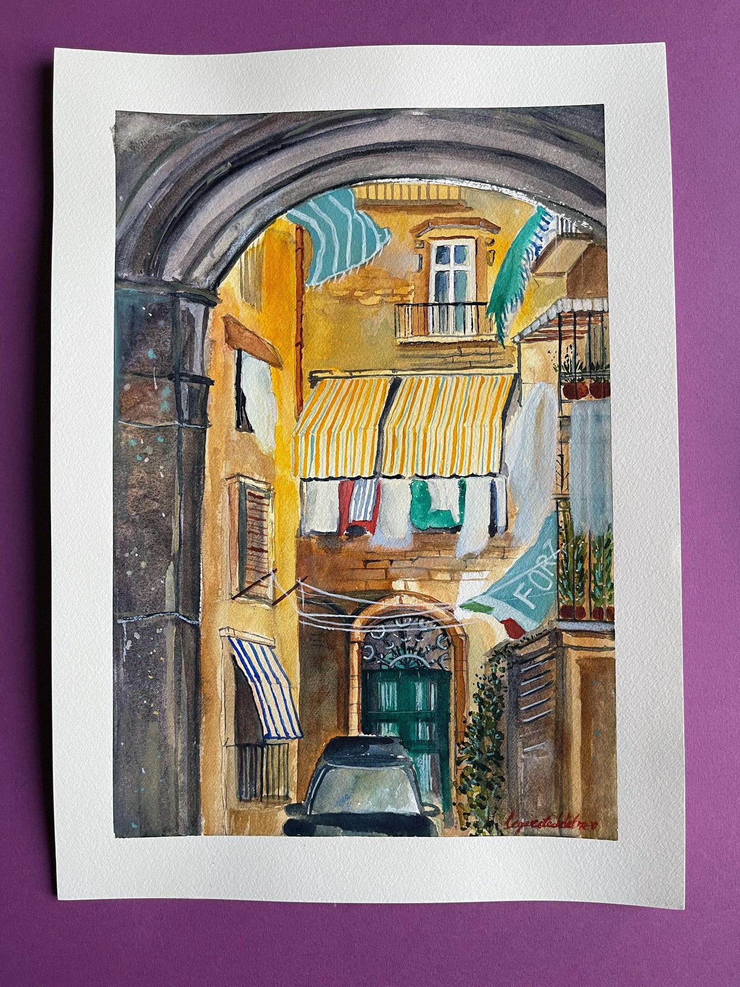 Naples Original Watercolor Painting | Naples Italy original artwork