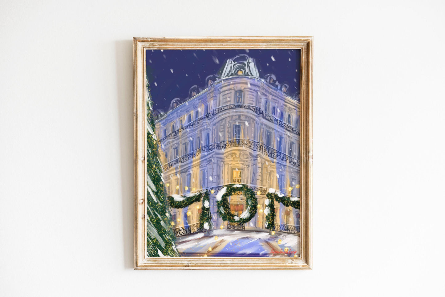 Christmas night in Paris art poster |Winter holiday in Paris wall art | French architecture art print