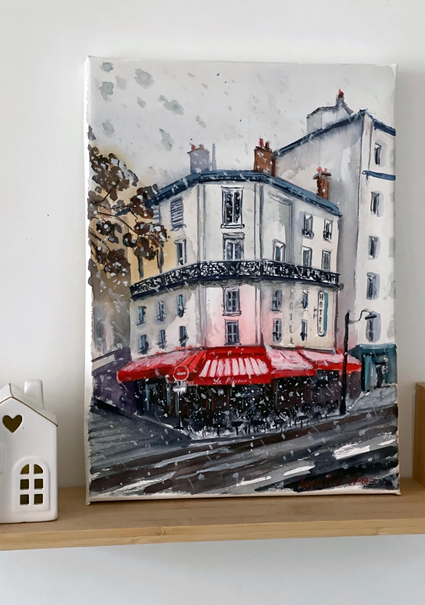 Snow in Paris Original Watercolor Artwork|First snow in the city watercolor painting
