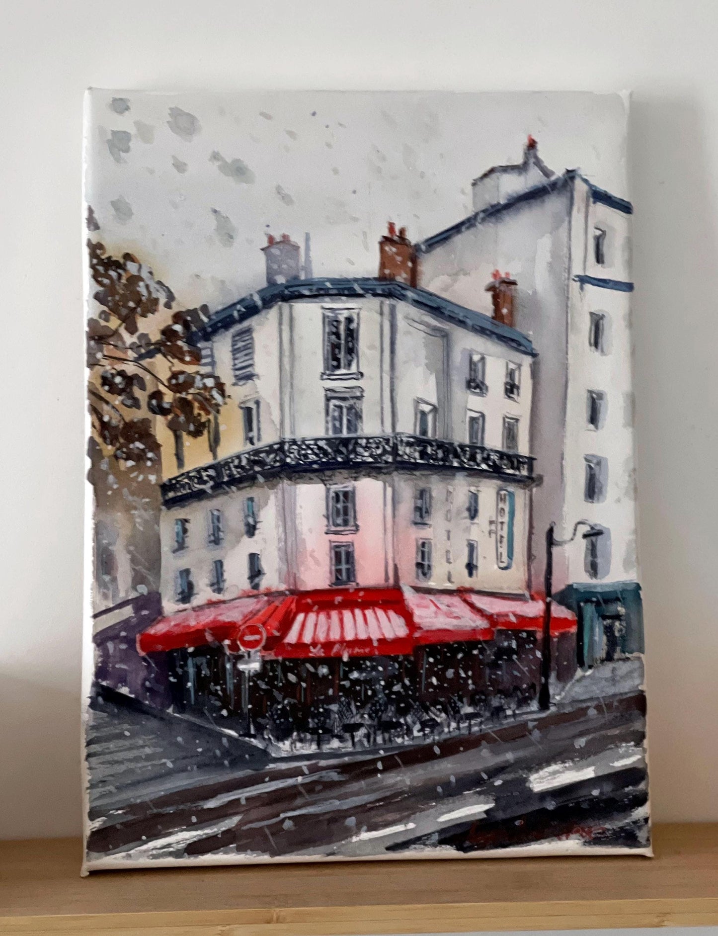 Snow in Paris Original Watercolor Artwork|First snow in the city watercolor painting