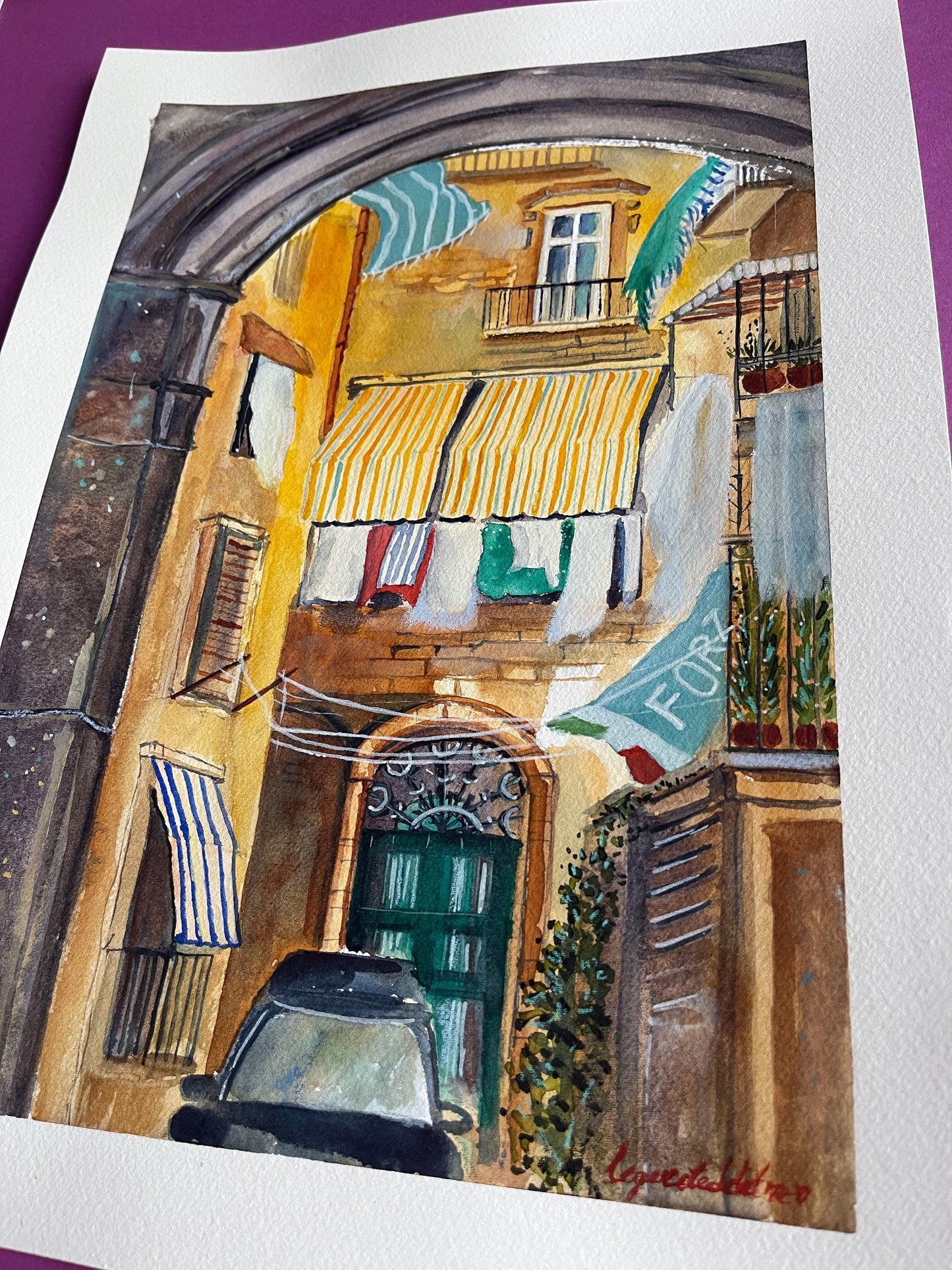 Naples Original Watercolor Painting | Naples Italy original artwork