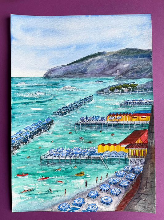 Sorrento original watercolor painting | Sorrento coast view original artwork