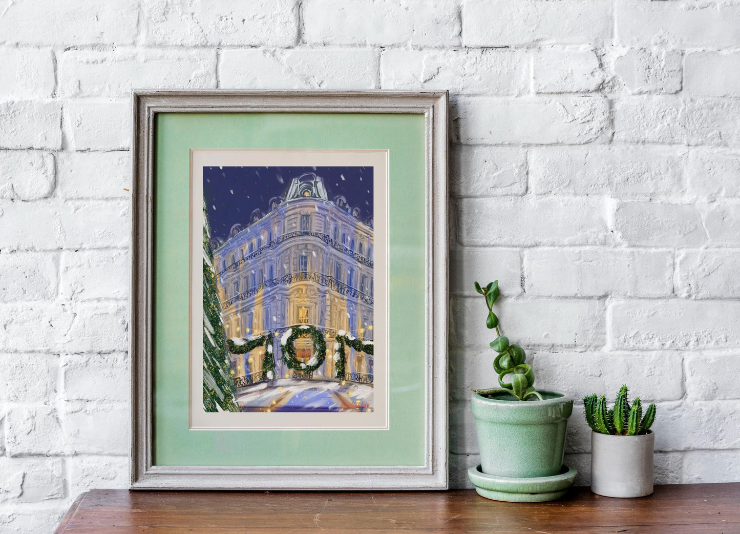 Christmas night in Paris art poster |Winter holiday in Paris wall art | French architecture art print
