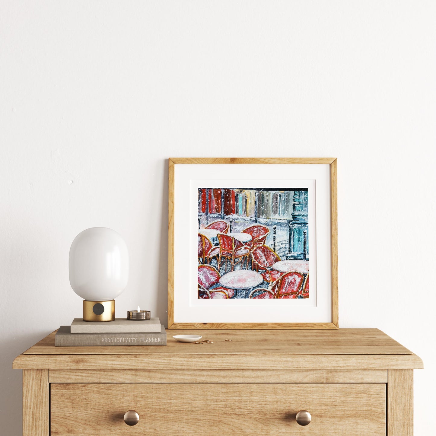 Winter terrace Parisian art print| Parisian cafe wall art| Paris cafe artwork